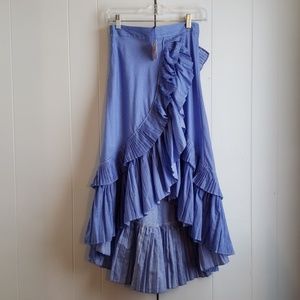 Blue Striped Asymmetrical Ruffle Skirt